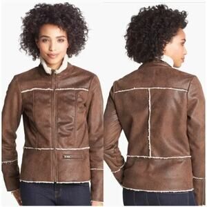 Prana Brown Cream Esme Sherpa Faux Suede Jacket